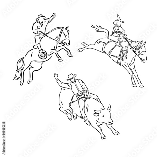 An hand drawn freehand vector - RODEO. Scene from the american culture. © Elala 9161