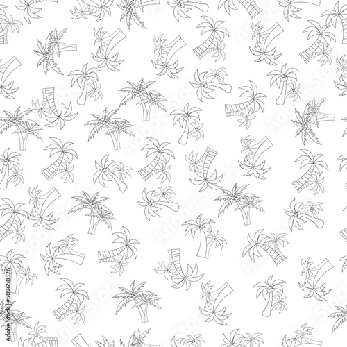 Seamless silhouette pattern of palm trees in line style. Vector.