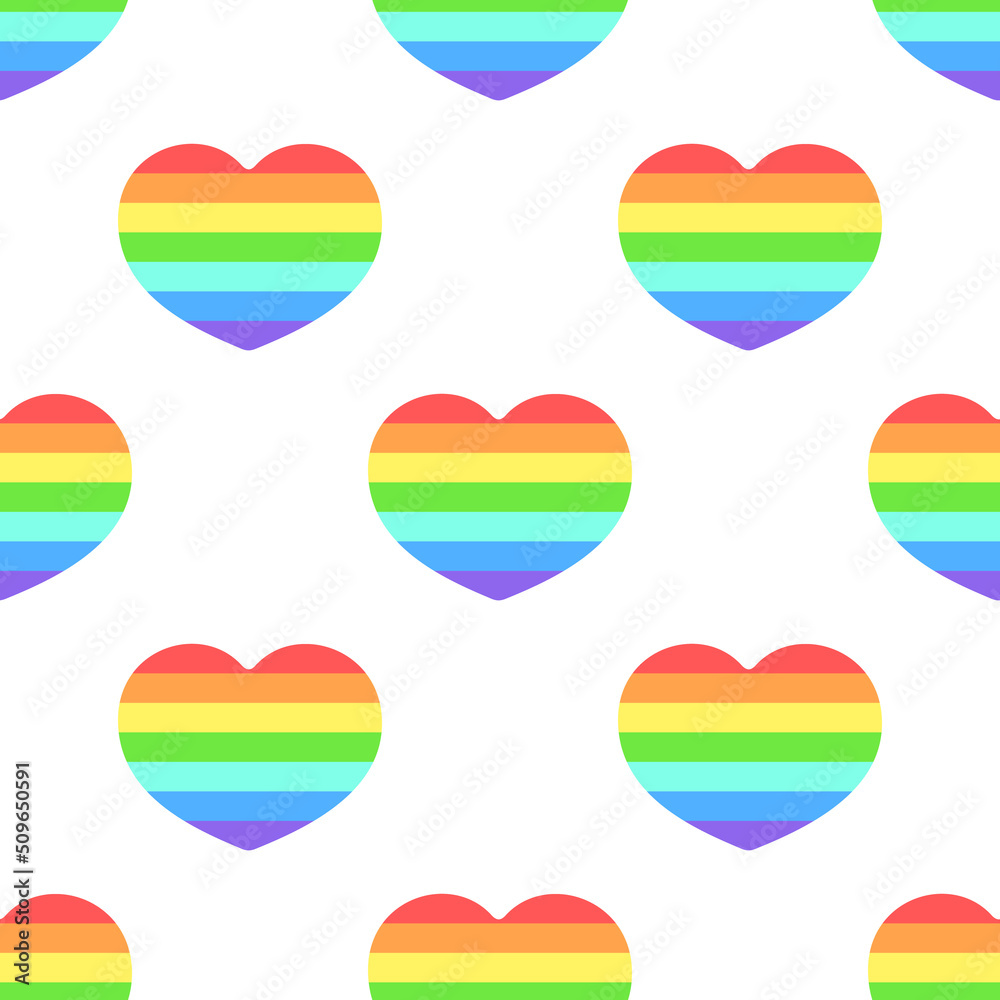 Rainbow colored hearts on white background. Seamless pattern in colors ...