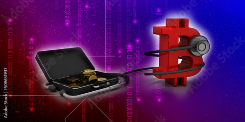 3d rendering bitcoin sign gold coin in briefcase
