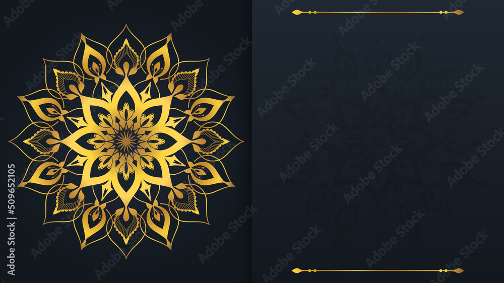 Luxury golden mandala background vector with place for text.