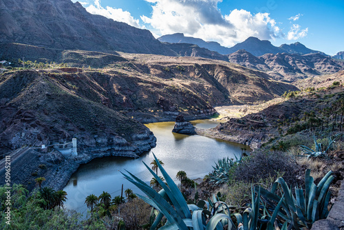 Mountain range at La Sorrueda dam and La Fortaleza de Ansite in Gran Canaria, Canary Islands, Spain photo