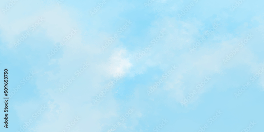 Shinny summer morning cloudy blue sky background, Abstract natural blue sky with white clouds, Stylist watercolor shaded blue background with clouds.