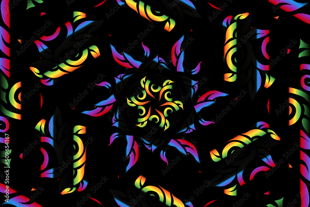 colourful caleidoscope gradient flower art pattern of indonesian culture traditional tenun batik ethnic dayak ornament for wallpaper ads background colourful caleidoscope gradient flower art pattern of indonesian culture traditional tenun batik ethnic dayak ornament for wallpaper ads background