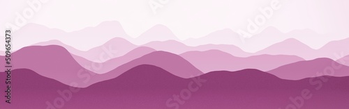 design pink panorama of hills ridges in fog digital drawn background texture illustration