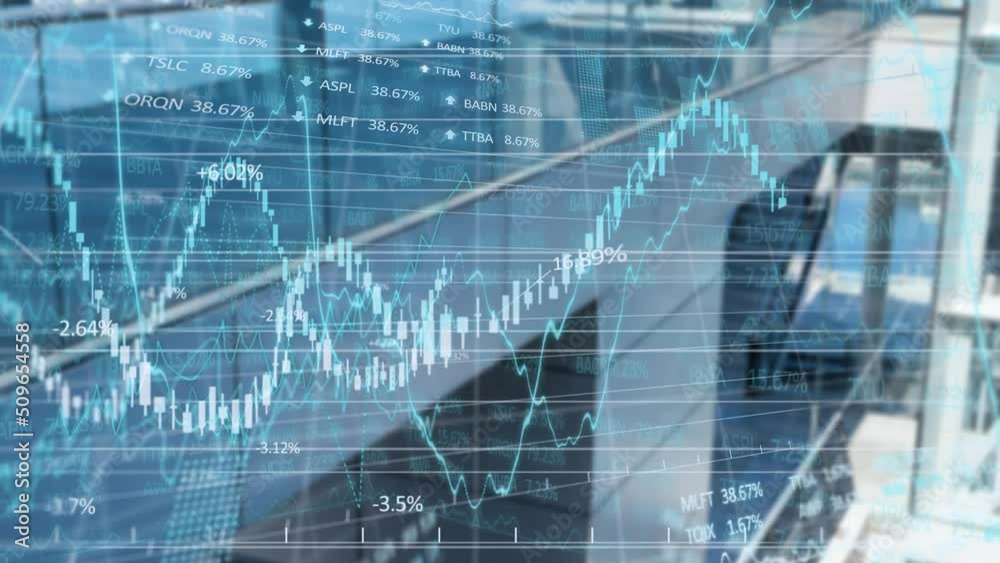 Animation of digital data interface over building Animation of digital data interface over building