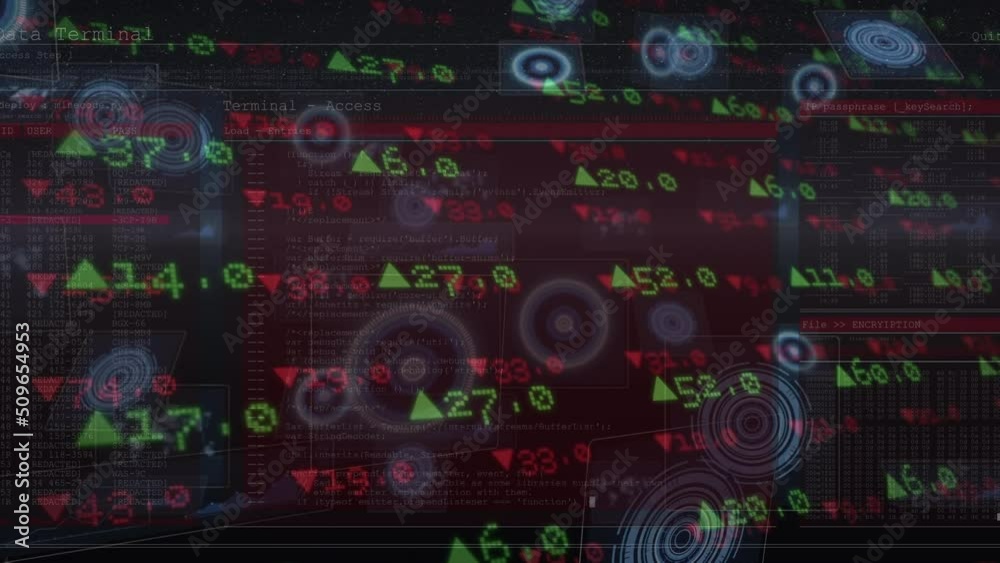 Animation of data processing over scan scope on dark background