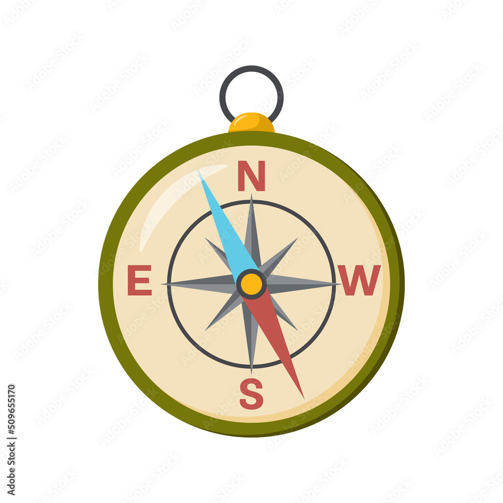 Tourist, hiking compass for travel. Tools, equipment for navigation. Touristic equipment for hiking, camping and tourism. Isolated object for stickers, logo. Flat vector illustration, white background Tourist, hiking compass for travel. Tools, equipment for navigation. Touristic equipment for hiking, camping and tourism. Isolated object for stickers, logo. Flat vector illustration, white background