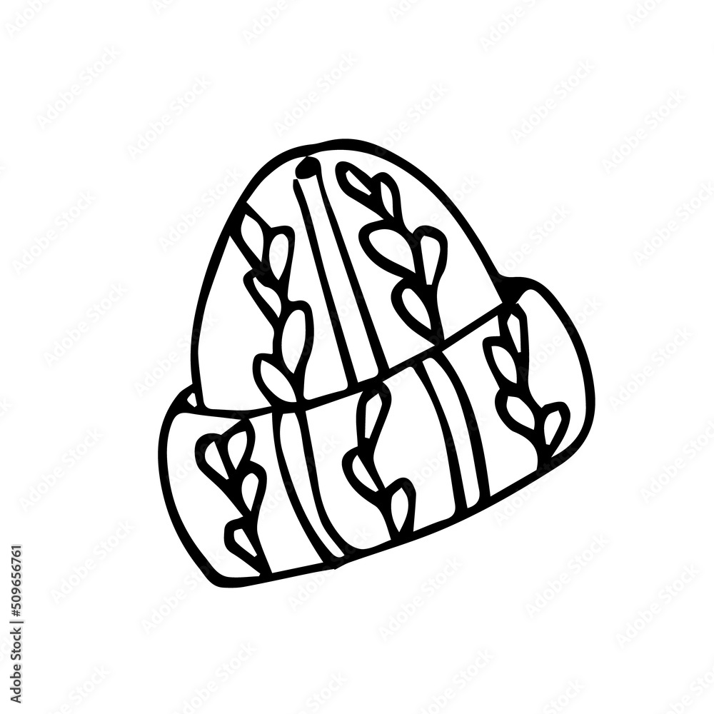 Winter hat with a pattern. Doodle illustration of a fashionable winter accessory Winter hat with a pattern. Doodle illustration of a fashionable winter accessory