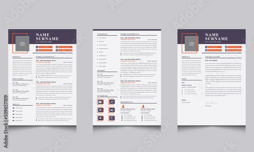 Modern Resume Layout, Creative Resume Templates with Orange Color Line