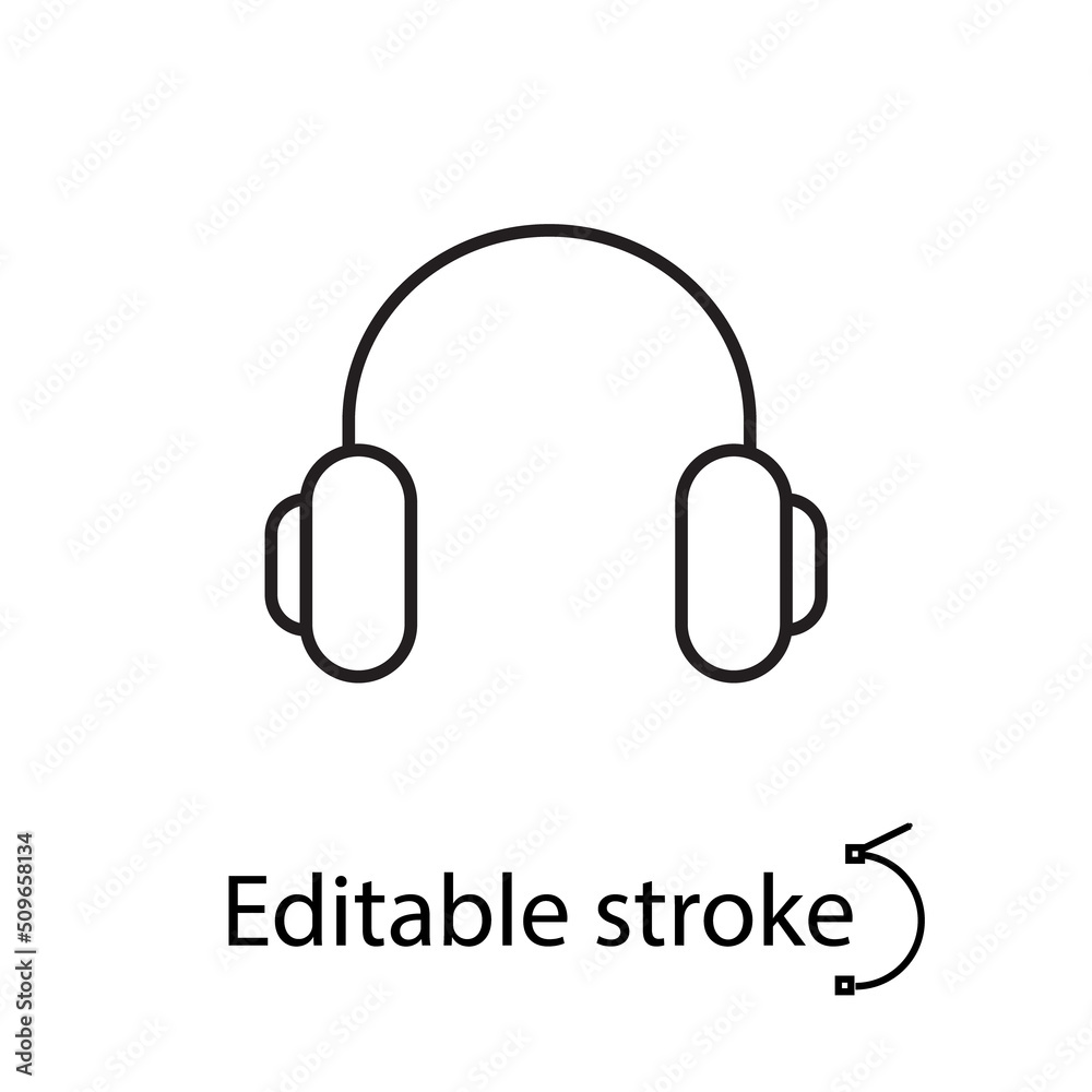 Headphones outline icon. Music store. Customizable linear contour symbol. Isolated vector stock illustration