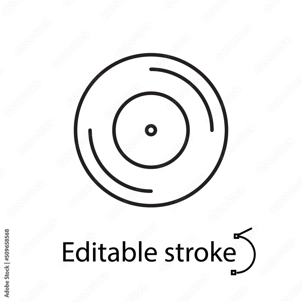 Record disk outline icon. Dj item. Music shop. Editable stroke. Isolated vector stock illustration Record disk outline icon. Dj item. Music shop. Editable stroke. Isolated vector stock illustration