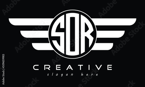 SOR three letter initial letter logo in circle with wings vector template. photo