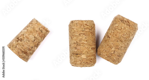 New wine corks isolated on white, top view