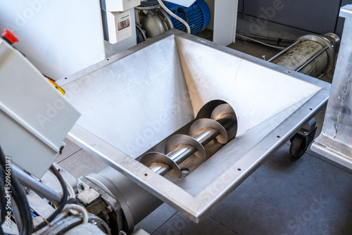 Tableau sur toile Wine steel grape crusher, equipment of contemporary winemaker factory