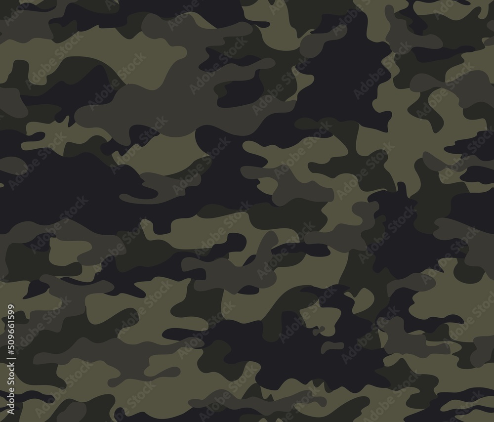 Fototapeta premium Forest texture camouflage seamless vector background, trendy texture, disguise. Army uniform for hunting.