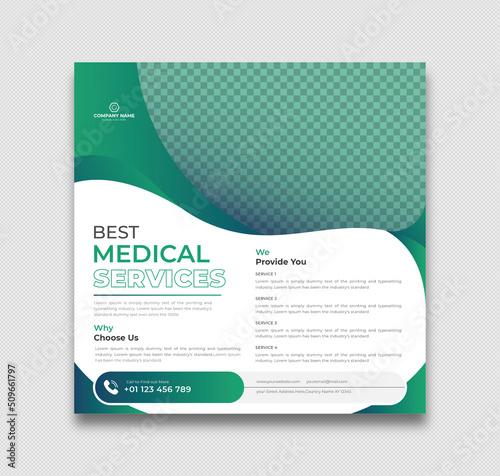 Healthcare post template. Medical promotion square web banner.