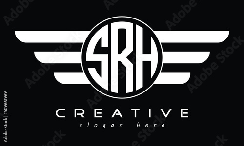 SRH three letter initial letter logo in circle with wings vector template. photo