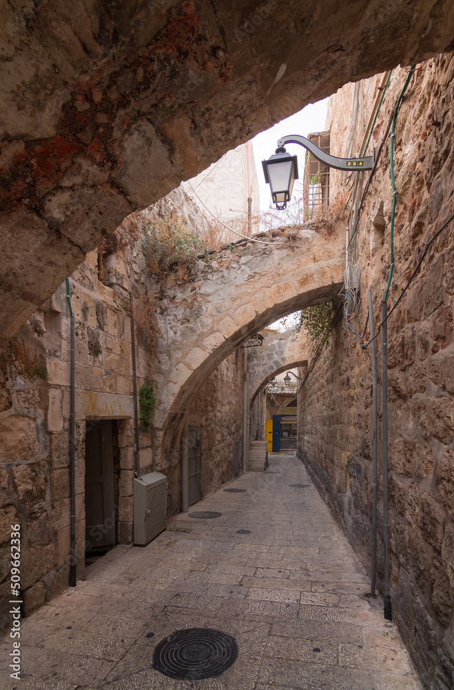 Jerusalem Old City narrow streets with beautiful arches