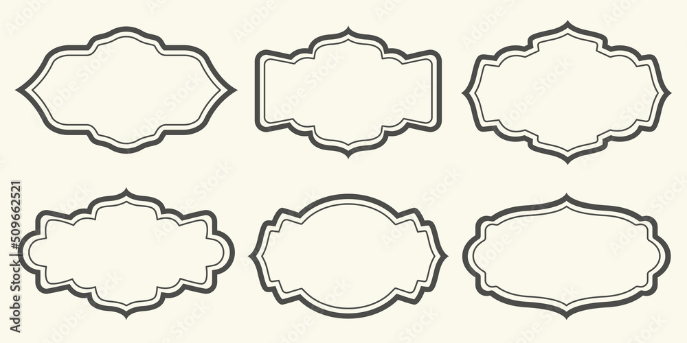 Template of different frame border. Set of black vintage frames. Collection of oval, circle, square shapes for photos, text, invitations, greetings, announcements, cards, menu. Vector illustration Template of different frame border. Set of black vintage frames. Collection of oval, circle, square shapes for photos, text, invitations, greetings, announcements, cards, menu. Vector illustration