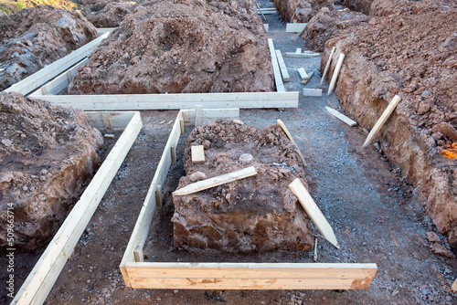 Fényképezés strip foundation with concrete at the construction site