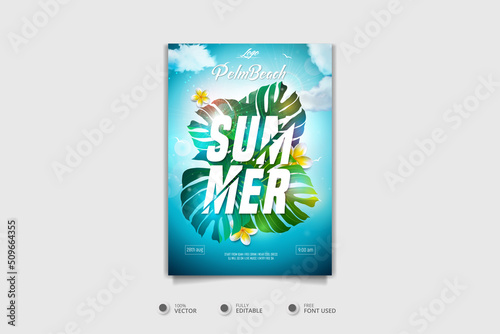 Summer hot beach party poster template	