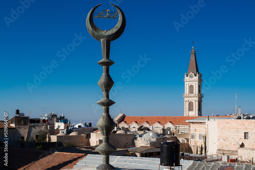 Jerusalem Old City view above: Minaret of the Mosque and Terra Sankta church photo