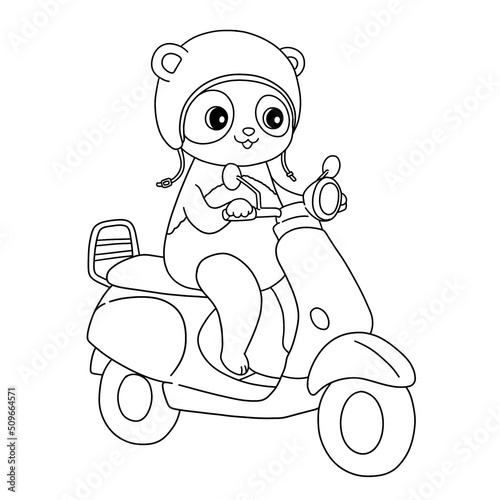Summer panda on moped in helmet coloring page