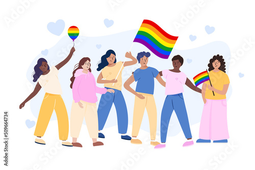 Flat people holding lgbt flag for pride day collection