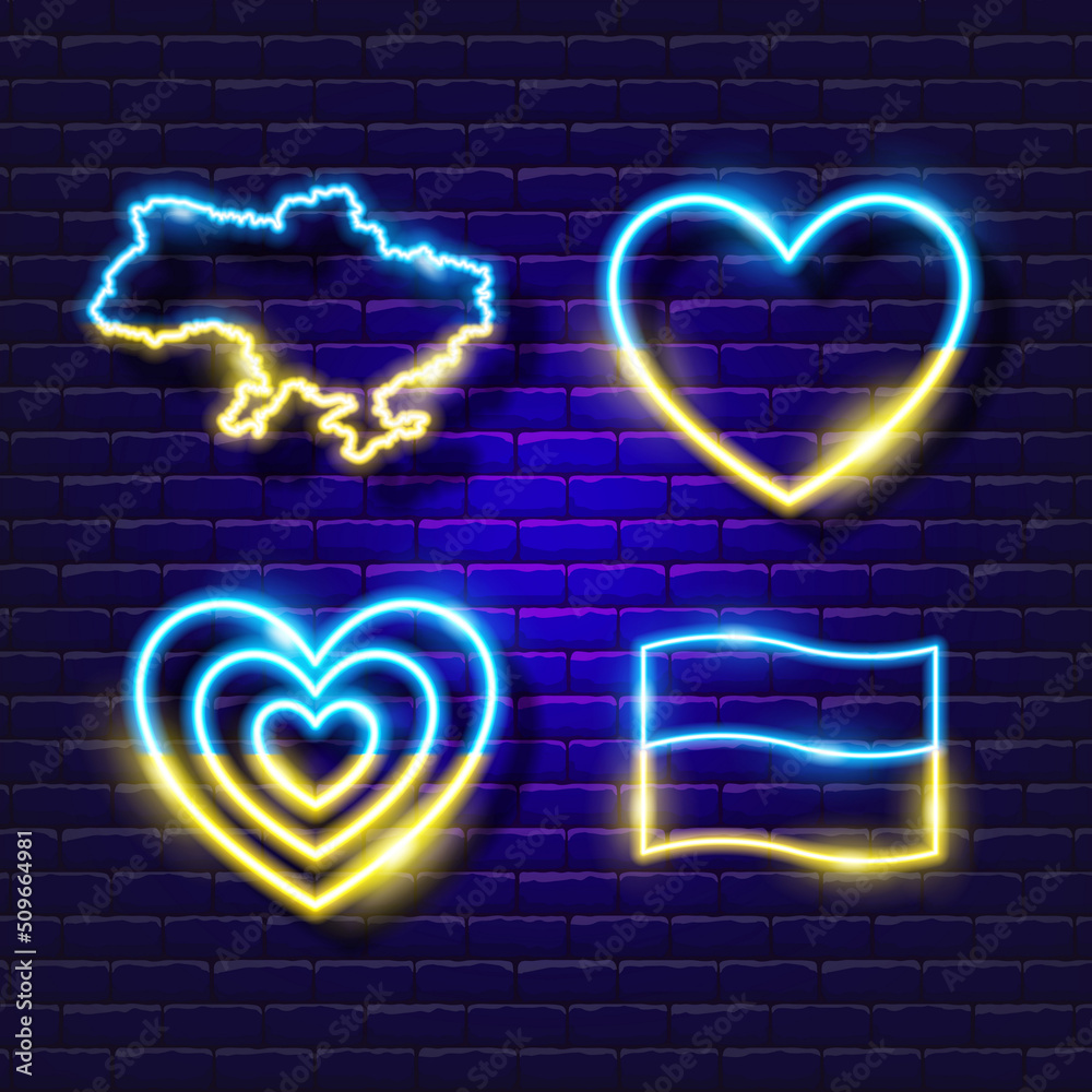 Ukraine neon sign for stop war concept