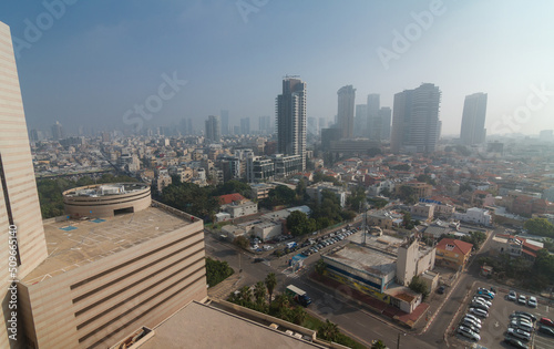 Tel Aviv in fog aerial panorama © Алексей Голубев