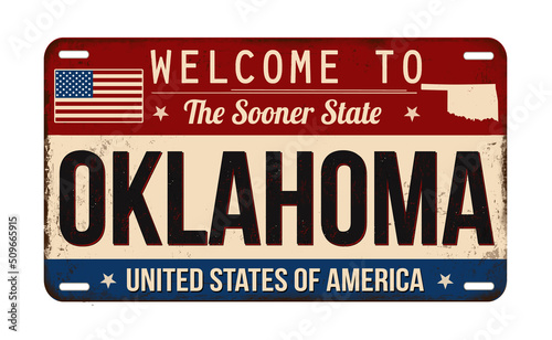 Welcome to Oklahoma vintage rusty license plate photo