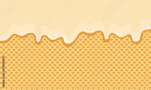 Vector illustration of waffle with honey or cream