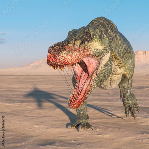 tyrannosaurus attacking on sunset desert © DM7