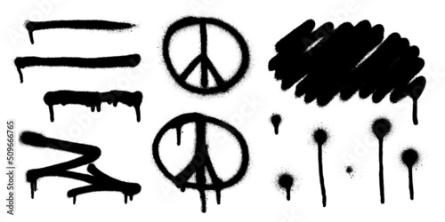 Set of graffiti spray banner. Vector spray paint shapes with smudges