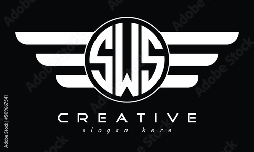 SWS three letter initial letter logo in circle with wings vector template.