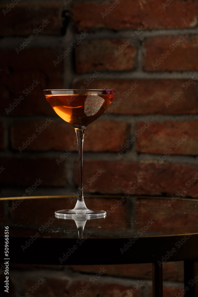 Homemade Rob Roy Cocktail with Scotch and Vermouth. Whiskey-based drinks with cherry. Manhattan cocktail