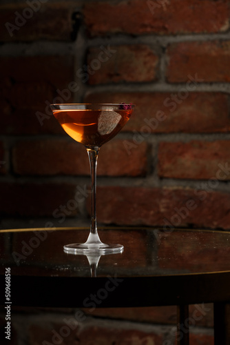 Obraz na płótnie Homemade Rob Roy Cocktail with Scotch and Vermouth. Whiskey-based drinks with cherry. Manhattan cocktail w salonie