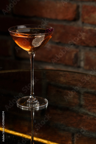 Obraz na płótnie Homemade Rob Roy Cocktail with Scotch and Vermouth. Whiskey-based drinks with cherry. Manhattan cocktail w salonie
