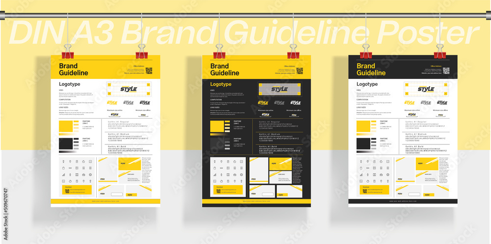 Vettoriale Stock A3 Brand Guideline poster DIN A3 Brand Guideline poster  Brand Identity Poster Layout Stylesheet Style Sheet Brand Poster | Adobe  Stock