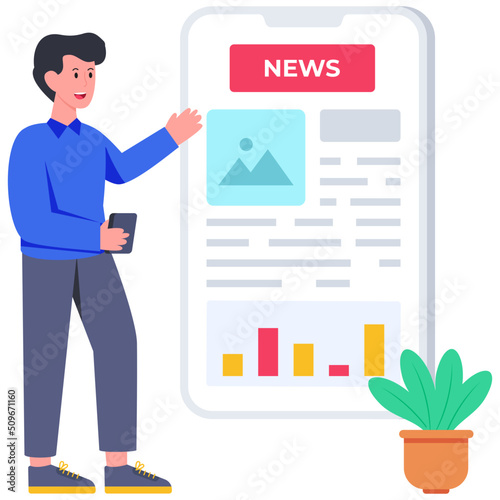 A flat design illustration of mobile business news