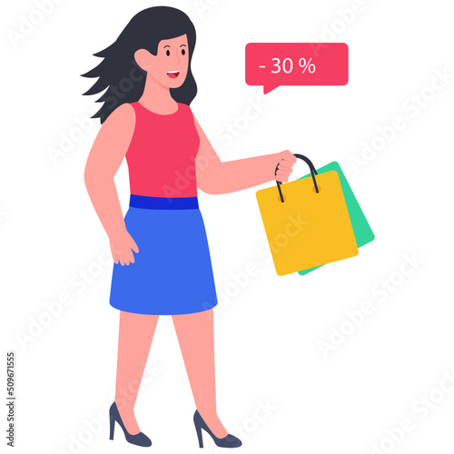 Conceptual flat design illustration of shopping discount