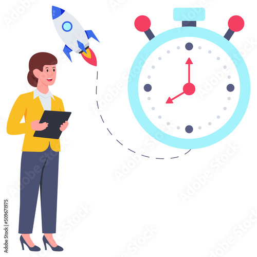 Flat design icon of startup time