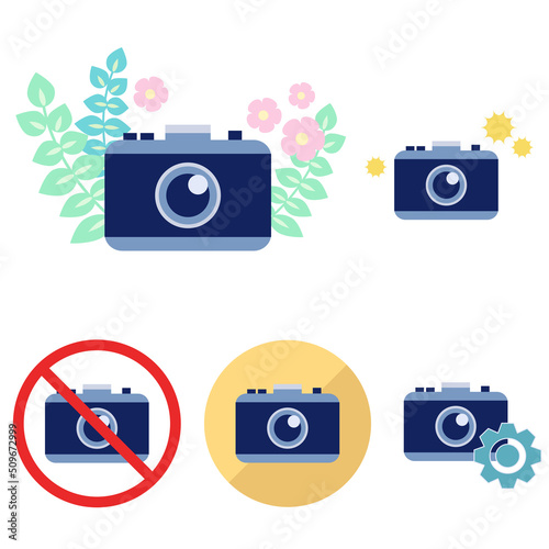 カメラのアイコン　写真撮影に関連するアイコンのセット