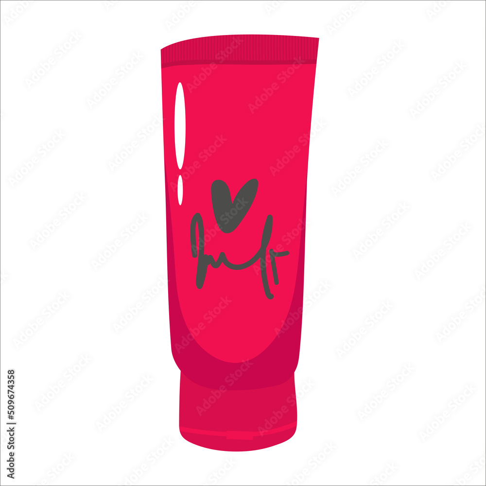 Fototapeta premium cream in red tube, bottle . protection for the skin . Flat icon. Vector illustration isolated on white background