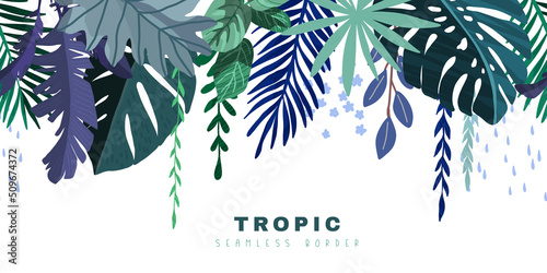 Tropical seamless border, hand drawn vector art