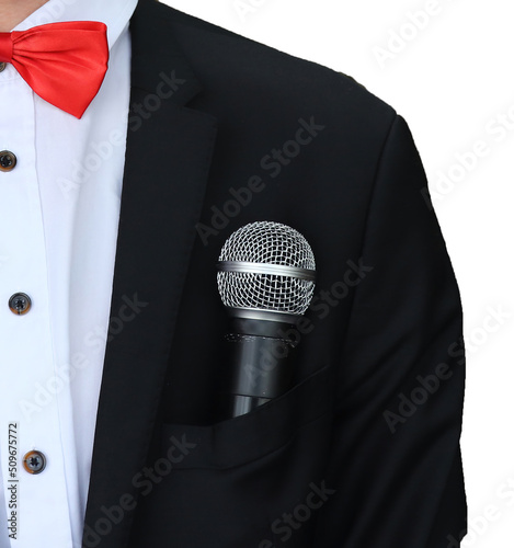 red bow tie and white shirt black Jacket with microphone © Vlad