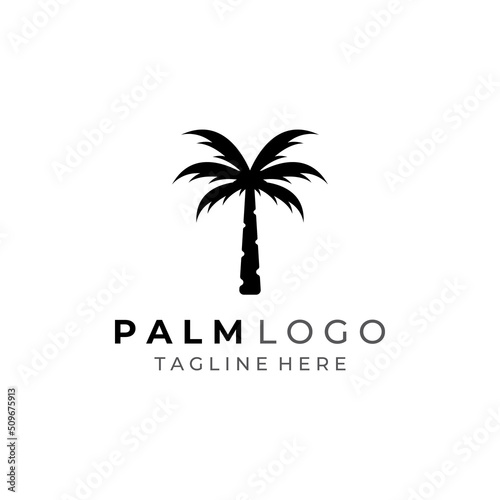 Palm tree logo  palm with waves and sun. Using Illustrator template design editing.