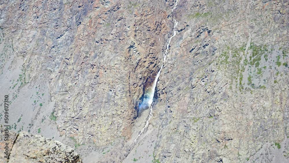 View from mountain pass Katu-Yaryk of waterfall, which falls from a cliff in, Altai, Russia View from mountain pass Katu-Yaryk of waterfall, which falls from a cliff in, Altai, Russia