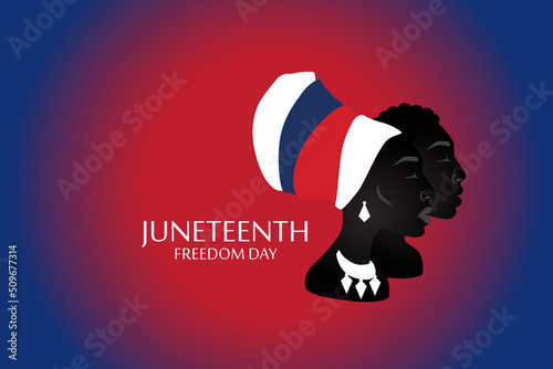 Silhouette of African American man and woman with headdress. Freedom, patriotism and equality concept. Black history month. EPS10 vector.